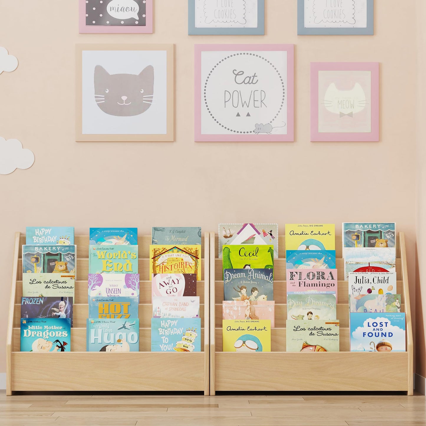 ERUGI Front-Facing Montessori Bookshelf,5 Tier Book Display Shelf for Toddler,Kids Storage Magazine Rack,Solid Wood Bookcase Organizer,Perfect for Playroom,Bedroom,Study Living Room,Nursery,Classroom