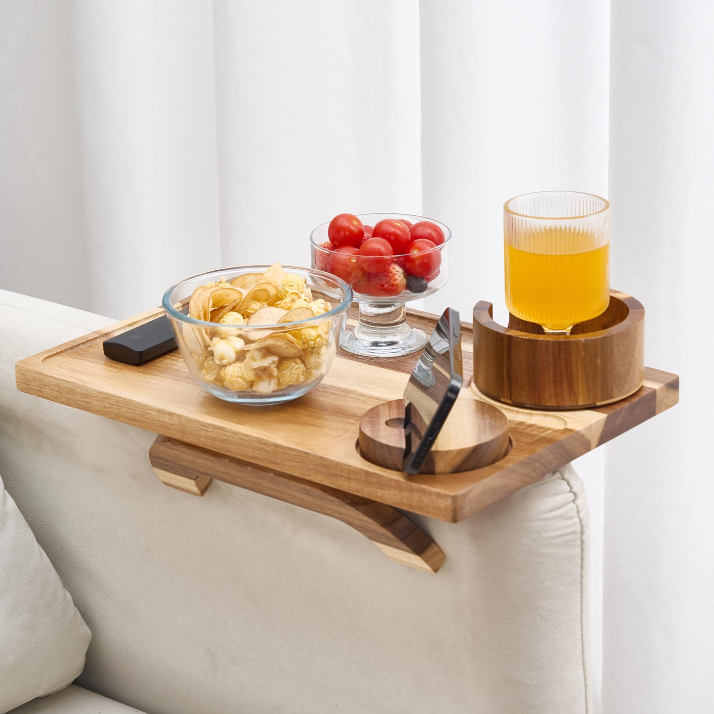 NAVORIX Acacia Wood Serving Tray with Handles - 17'' x 13'' Round, Decorative Ottoman Trays for Breakfast, Home Decor, TV Tray, Tea Party, Coffee Table, Candle Display, Kitchen Counter Board