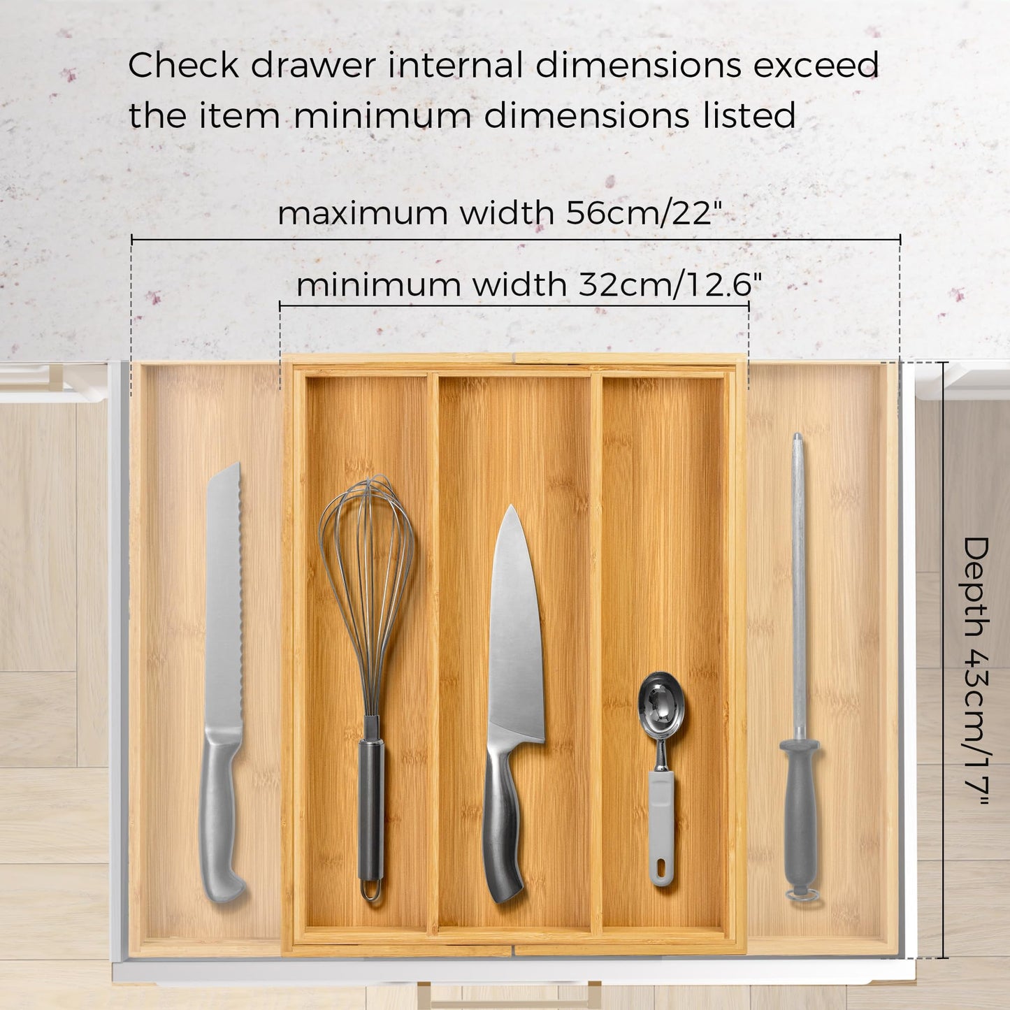 Utoplike Bamboo Expandable Kitchen Drawer Organizer, Adjustable Utensil Holder and Cutlery Tray Organiser, Drawer Divider for Silverware, Flatware, Knives in Kitchen, Bedroom, Living Room, 5 Slot