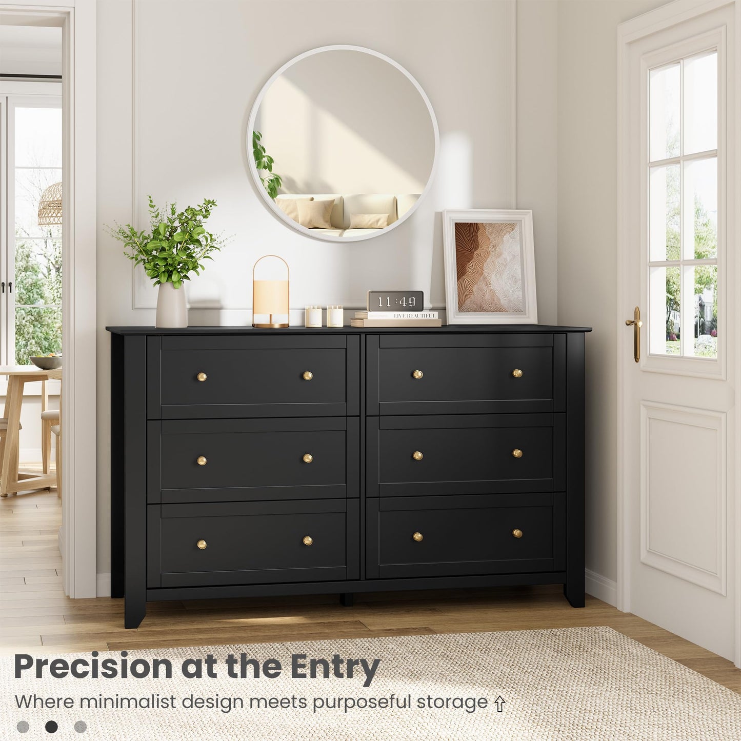 IDEALHOUSE Black 6 Drawer Dresser for Bedroom, 54" Wide Large Dresser with Deep Drawers & Metal Knobs, Modern Wooden Chests of Drawers for Entryway, Hallway