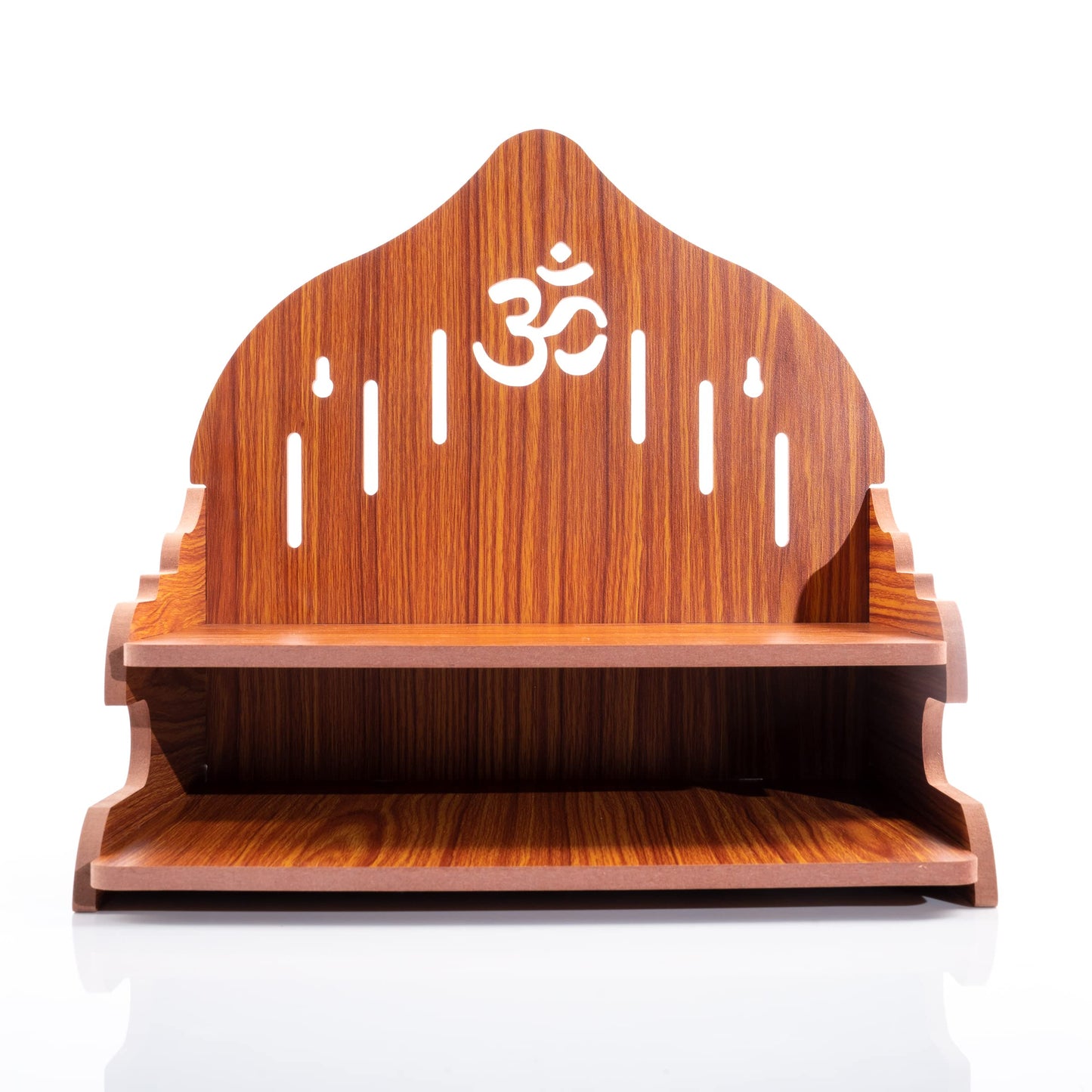 Tarini Gallery Wooden Wall Mounted Hanging Table top Temple Pooja Mandir God Stand Shelf for Storage and Idols Decoration for Home Office and Gifting (Brown- Design2)