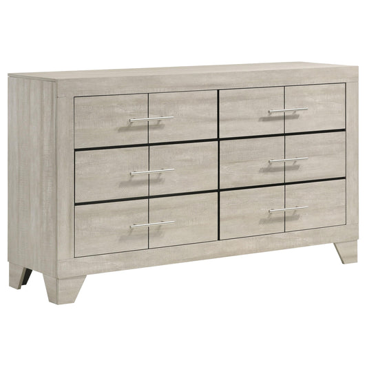 Coaster Home Furnishings - Trenton - Engineered Wood - 6-Drawer Bedroom Dresser with Contemporary Style, Nickel Handles, English Dovetail Joinery - Bedroom - Rustic Cream - 225063