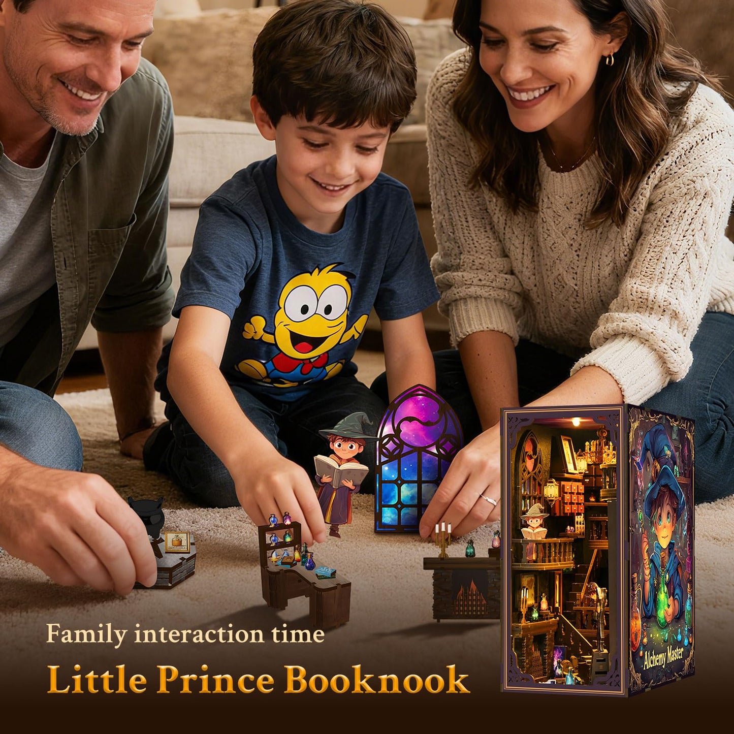 Lycidae Book Nook Kit-DIY Miniature Dollhouse Booknook Kit, 3D Wooden Puzzle Bookend Bookshelf with LED Light for Adults, Teens 14+, Gifts for Family, Friends(Little Prince of Magic)