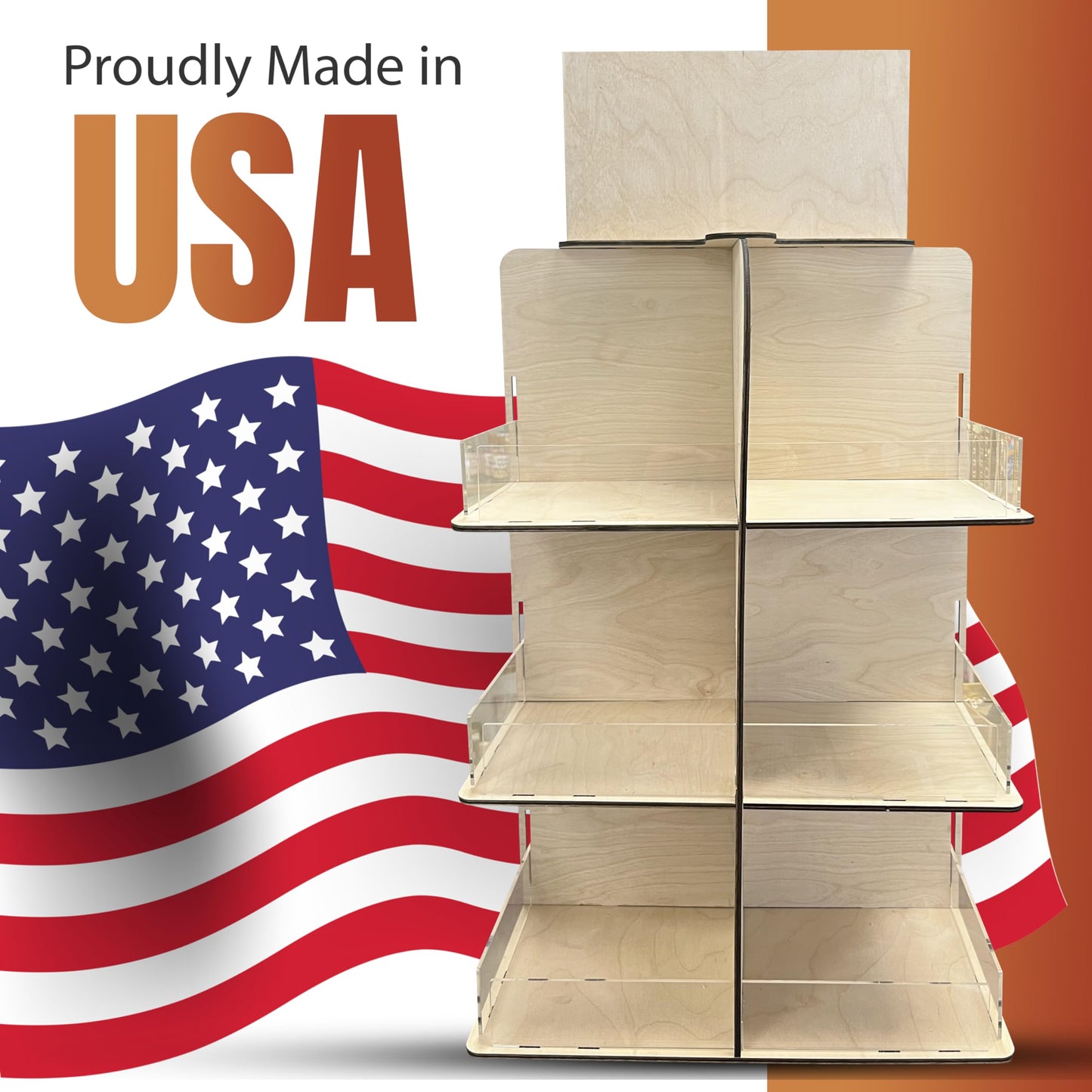 Versatile 4-Sided Rotating Display Stand for Candy, Snacks, Jams, Produce and More - Ideal for Craft Shows, Farmers Markets, and Retail Stores - 12 Shelves, Heavy-Duty Design, Easy Setup (Natural)