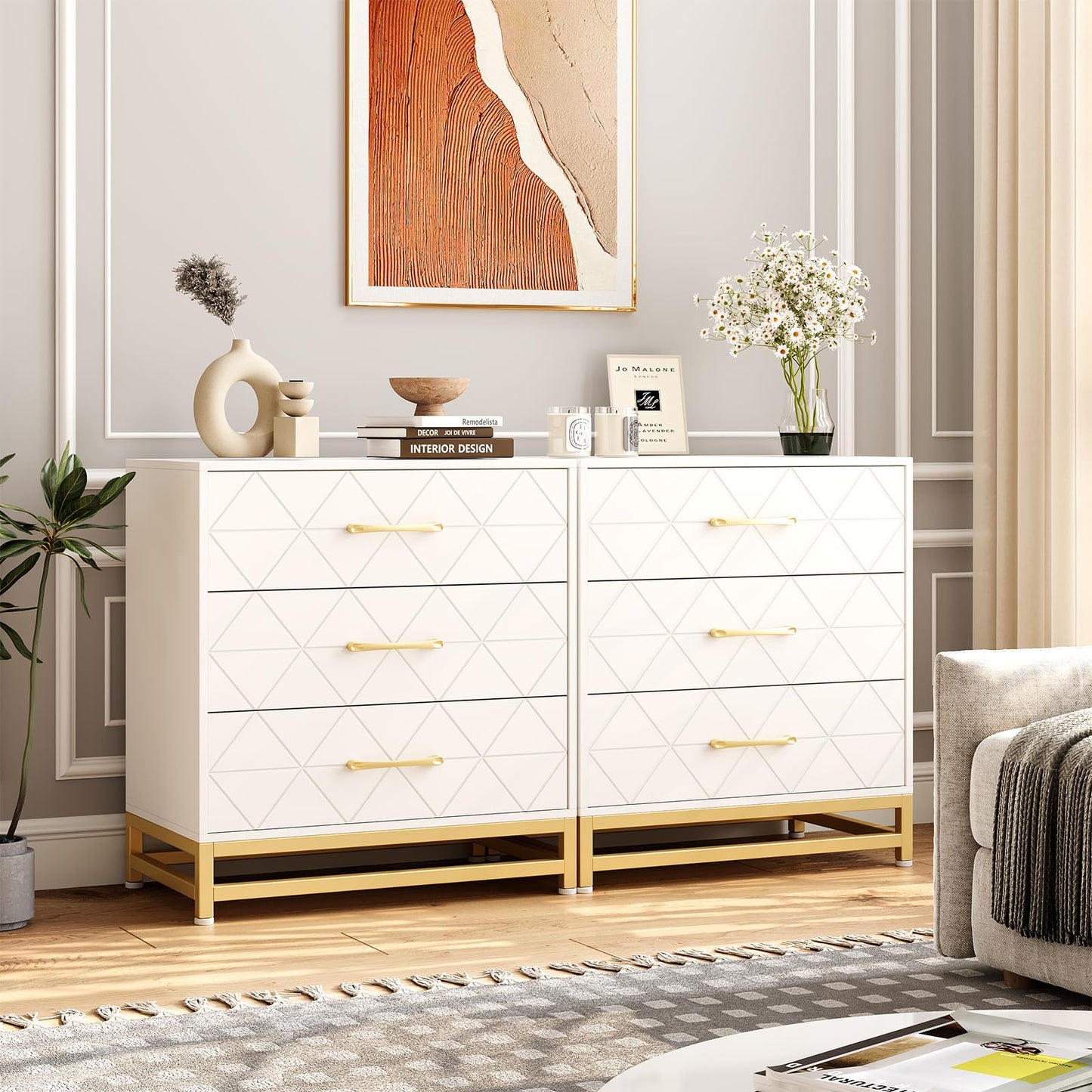 GarveeHome Wooden Dresser for Bedroom, Dressers & Chest of Drawers with 3 Drawer, Wood nightstand for Storage and Organization (White)
