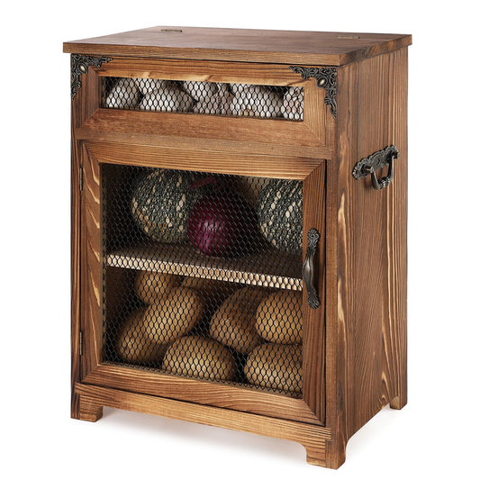 NewEle Mini Potato and Onion Storage Bin - Wooden Storage Box for Kitchen Countertops, Vegetable Storage Bins, 12.2" W x 6.5" D x 16" H (Rustic Color)