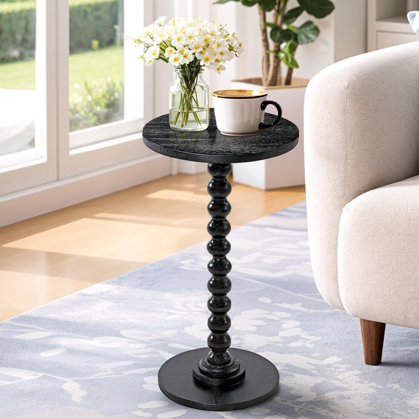 LIVINGNISH Solid Wood Round Side Table for Living Room, Bedroom and Office — Handcrafted 22-Inch End Table, Bedside Nightstand, Accent Table for Small Spaces with Tool-Free Assembly- Charcoal Gray