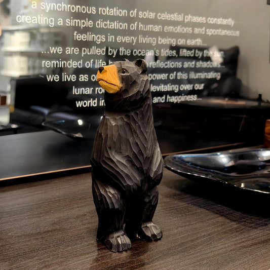 BEAULEMNA 7.5’’HHand Carved Wooden Standing Black Bear Figurine North American Black Bear Figurine for Home Decor Unique Presents and Collectibles