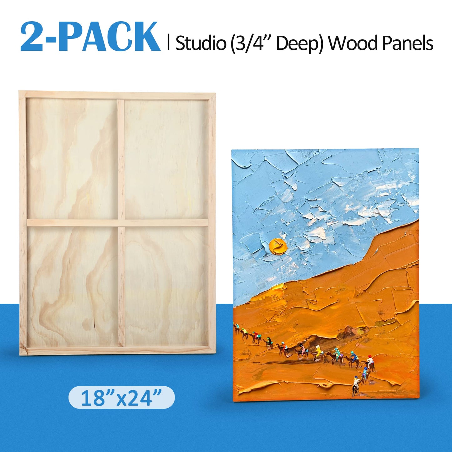 Unfinished Birch Wood Canvas Panels Kit, Falling in Art 2 Pack of 18x24’’ Studio 3/4’’ Deep Cradle Boards for Pouring Art, Crafts, Painting, and More