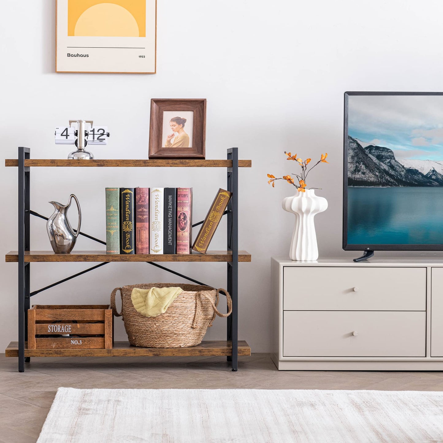 HCHQHS 3-Tier Industrial Bookshelf, 35" W x 12" D x 35" H