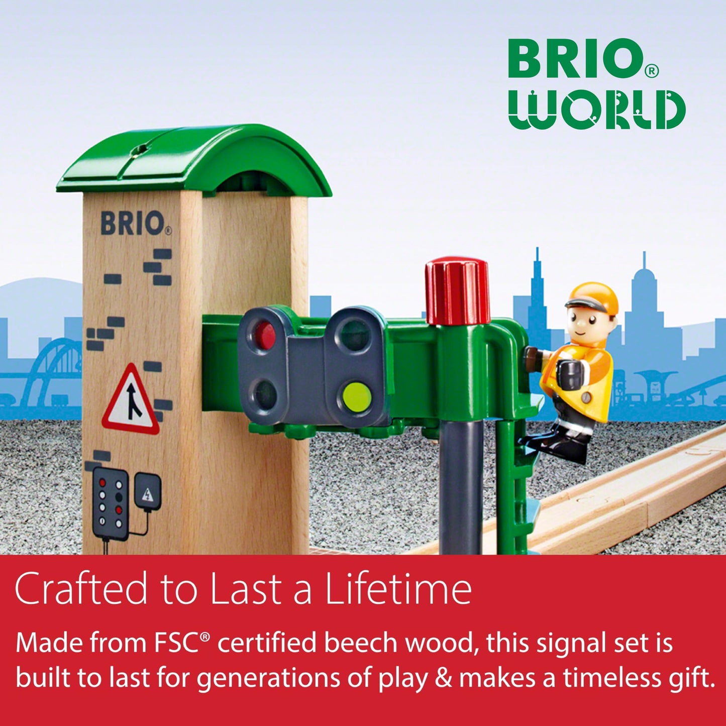 BRIO World Signal Station Set - 2-Piece Wooden Train Track Toy with Interactive Red Light and Figurine - FSC Certified - Compatible with All BRIO Railway Train Toys - Kids Ages 3 & Up