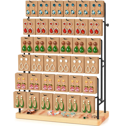 GEAMSAM Jewelry Display for Vendors, 36 Hooks Earring Display Stands for Selling, Earring Holder Organizer for Earring Cards, Bracelets, Necklaces, Rings, Keychains Retail-Burlywood