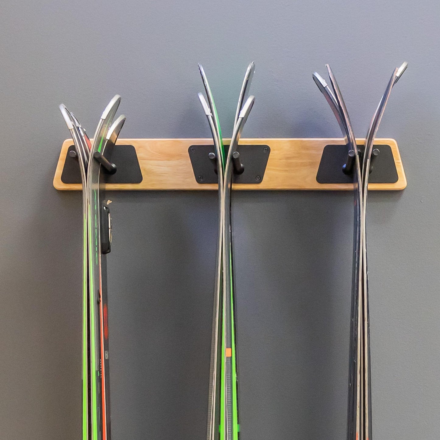 StoreYourBoard Natural Wood Ski Rack, Wall Mount 6 Ski Storage, Indoor or Garage, Wood and Steel Holds 150 lbs