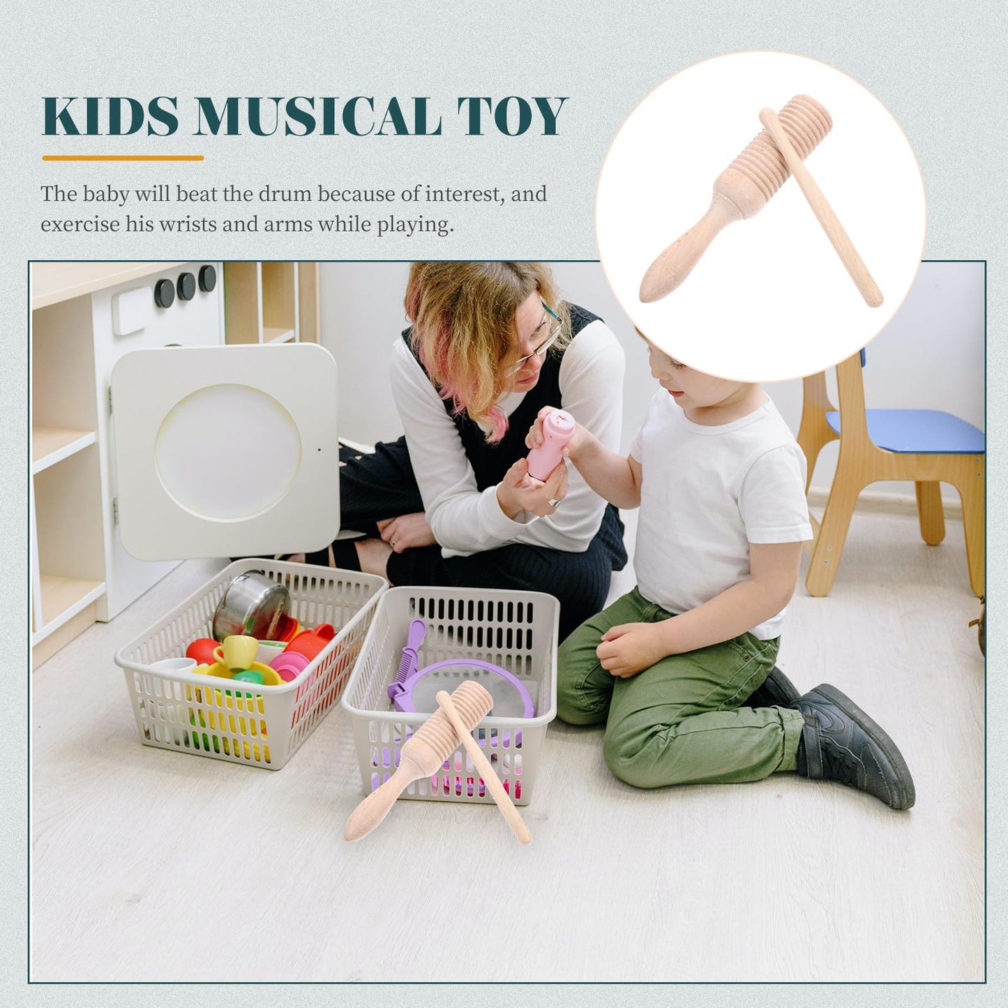 Kisangel 4pcs Kids Wood Guiro Percussion Musical Instruments, Educational Wooden Toddler Instruments for Early Learning and Play