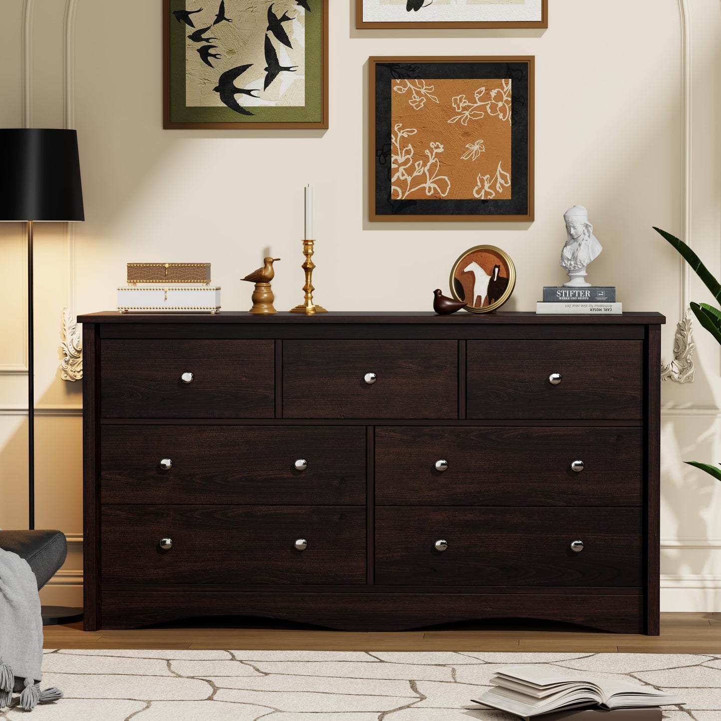 YESHOMY Dresser for Bedroom with 7 Drawers, Modern Chest of Drawers, Wooden Dressers, TV Stand for Living Room,Closet, Hallway (Brown)