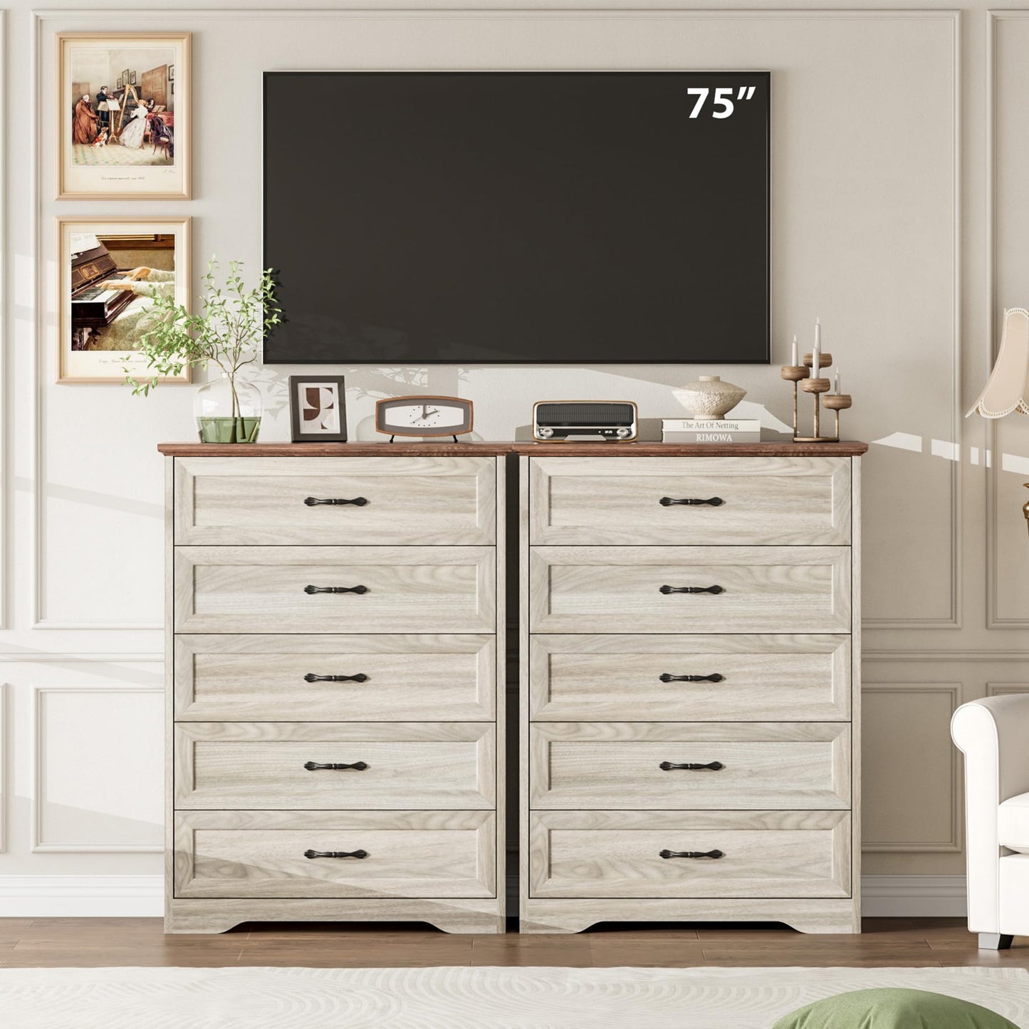 Garvee 5 Drawers Dresser for Bedroom,Chest of Drawers with Wide Metal Handle,Farmhouse Modern Wooden Tall Dresser,Natural Texture,Storage Organizer for Bedroom,Living Room,Kids Room(Beige)