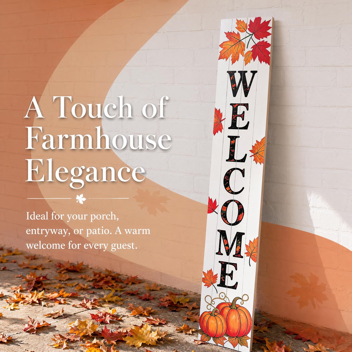 Hentonwell Vertical Wooden Fall Welcome Porch Sign,Rustic Autumn Porch Standing Sign,Decorative Leaning Sign for Front Entrance,Farmhouse Style Outdoor Welcome Decoration-47.2" H.