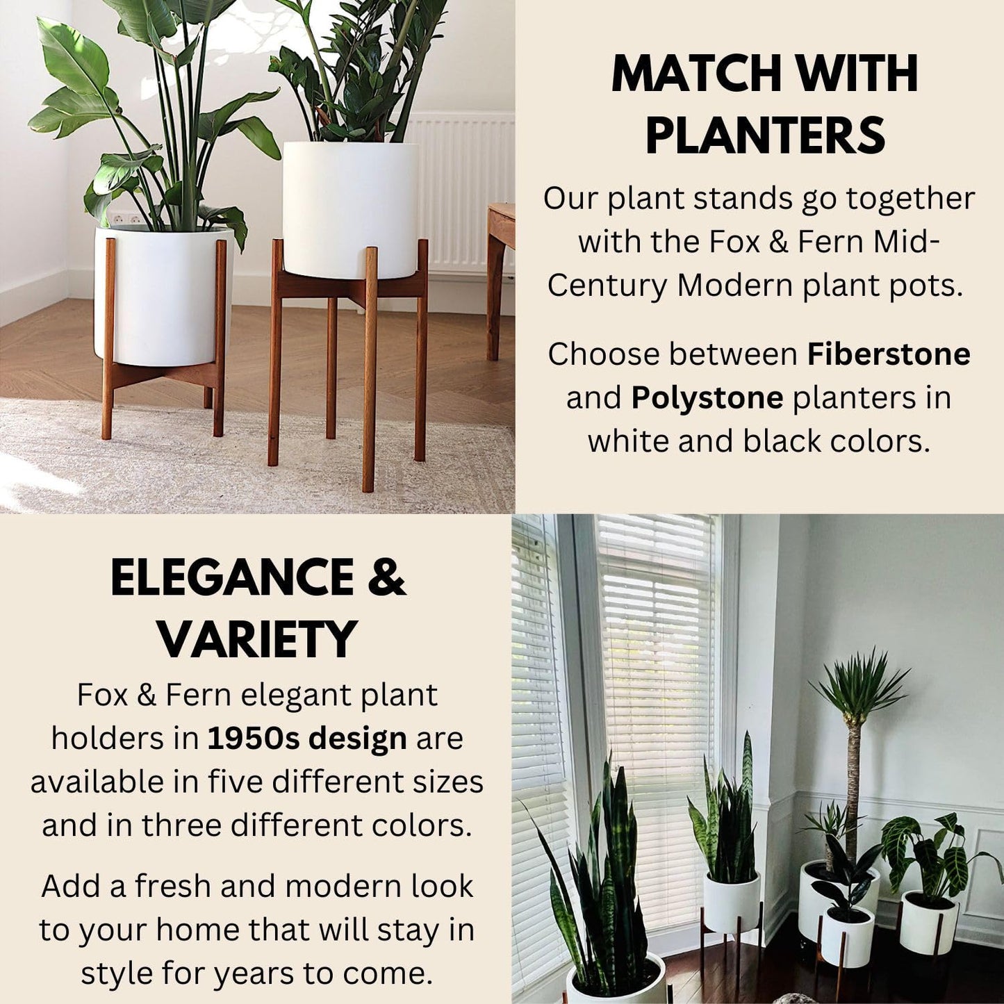 Fox & Fern Mid Century Tall Plant Stand — 10 Inch Fixed Size Raised Wooden Plant Stand for Indoor Planters (Not Included); Modern Flower Pot Holder with Plug In Design; Easy to Assemble - Acacia