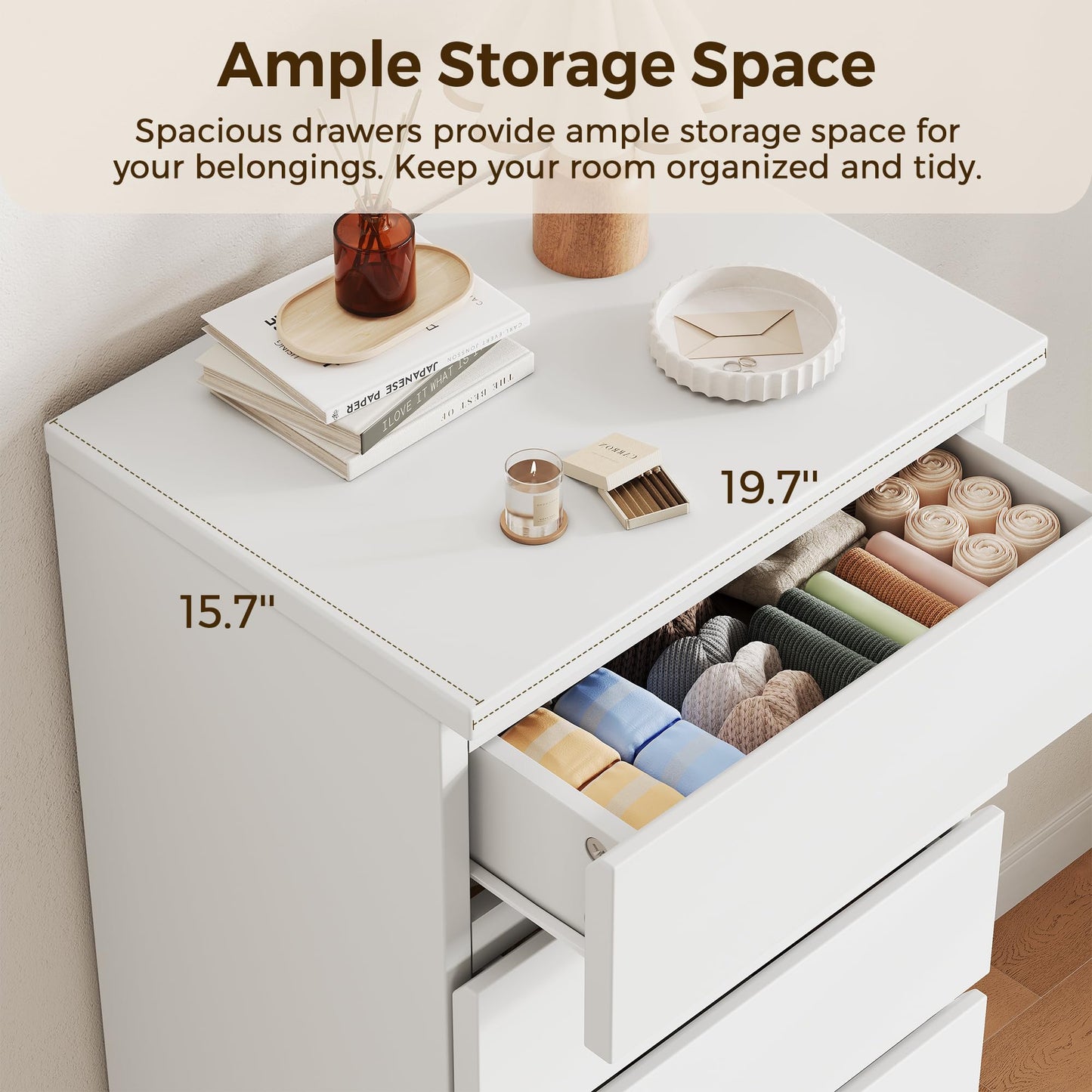 White Dresser, 6 Drawer Dresser for Bedroom, Wooden Chest of Drawers with Handleless Drawers, 19.7" W x 15.7" D x 47.2" H Vertical Tall Dresser, Storage Dressers for Living Room, Hallway and Office