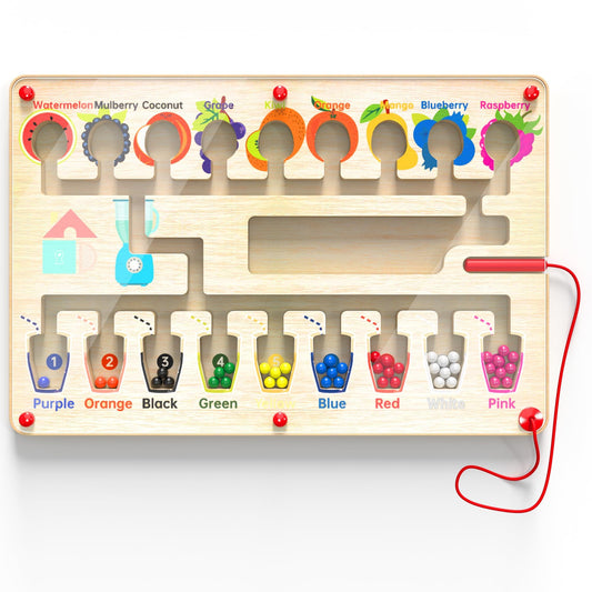 Keyssori Magnetic Maze Board for Kids Age 3-5, Montessori Educational Wooden for All Toddlers 3 Busy Board, Preschool Learning Adventure, Fine Motor Skills, Fruits Colors Puzzle, Autism-Friendly Toy