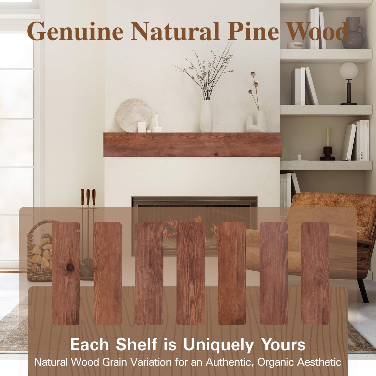 Eshoma Fireplace Mantel, 72 Inch Handcrafted Wood Mantles for Over Fireplace, Wall Mounted Fireplace Mantel Shelf, Floating Mantel Shelf for Living Room Decor, Walnut