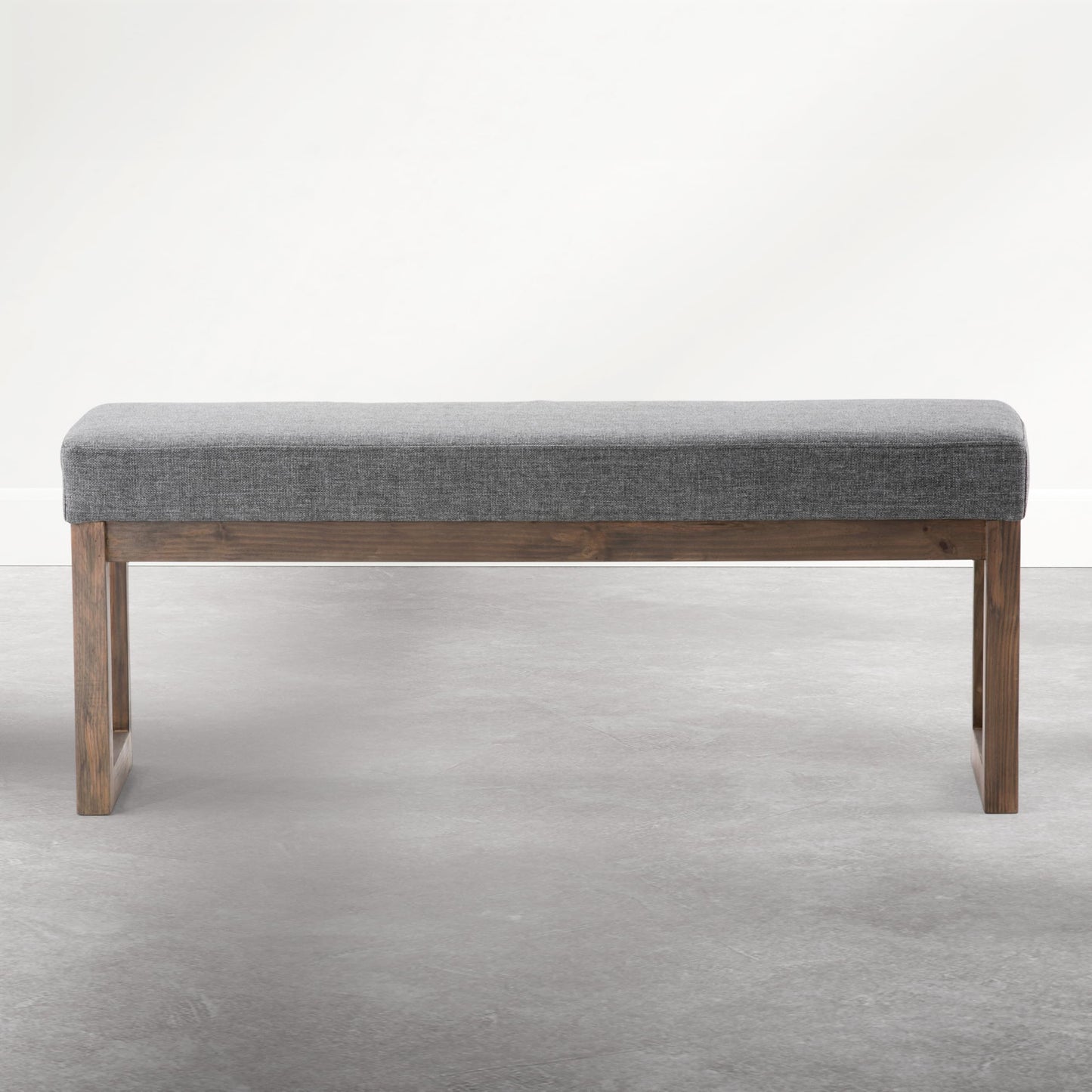SIMPLIHOME Milltown Large Ottoman Bench - 44 inch Wide Upholstered Linen Look Fabric Rectangle Footstool Ottoman in Parisian Grey, Contemporary Bench for Entryway with Cushioned Seat, Assembled