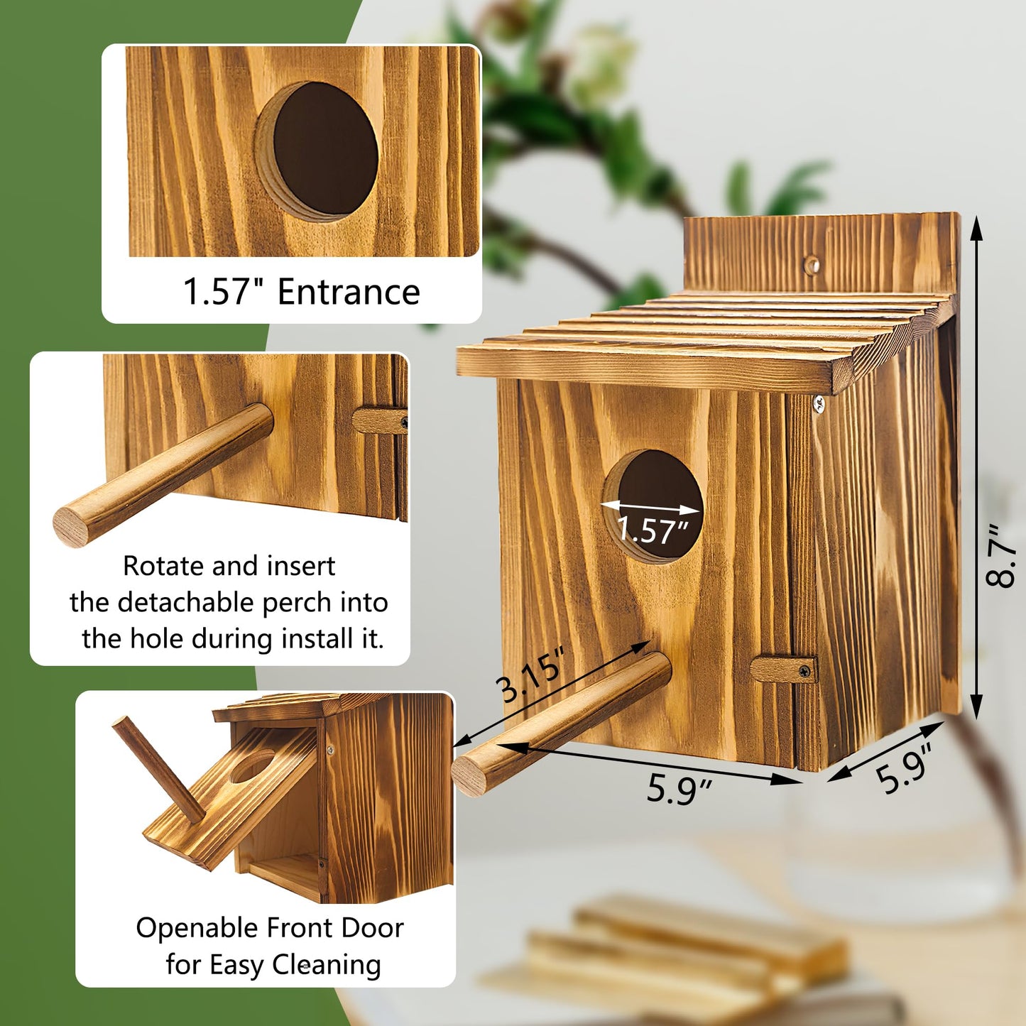 2 Pack Birdhouses for Outdoors,Wooden Wren Birdhouse with Detachable Perch,Finch Bluebird Houses Hanging Birdhouse for Outdoors