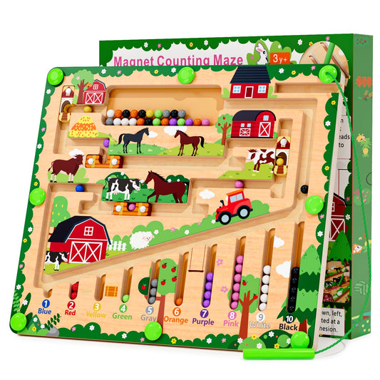 zhiwuzhu Magnetic Color and Number Maze, Montessori Wooden Toys for Ages 2-4,Sensory Toys,Fine Motor Skills Toys for Boys Girls 3-5 Years Old