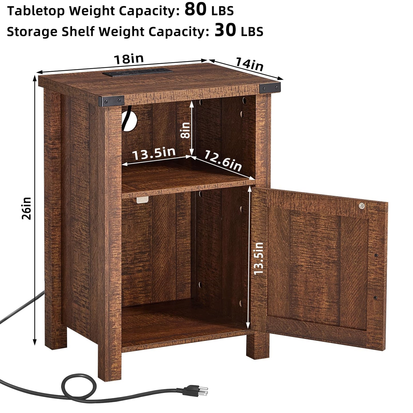 Joaxswe Night Stand with Charging Station and USB Port, 18 Inch Farmhouse Nightstand with Storage Shelf, Rustic Wood Bedside Table with Magnetic Door, Bed Side Tables for Bedroom, Reclaimed Barnwood