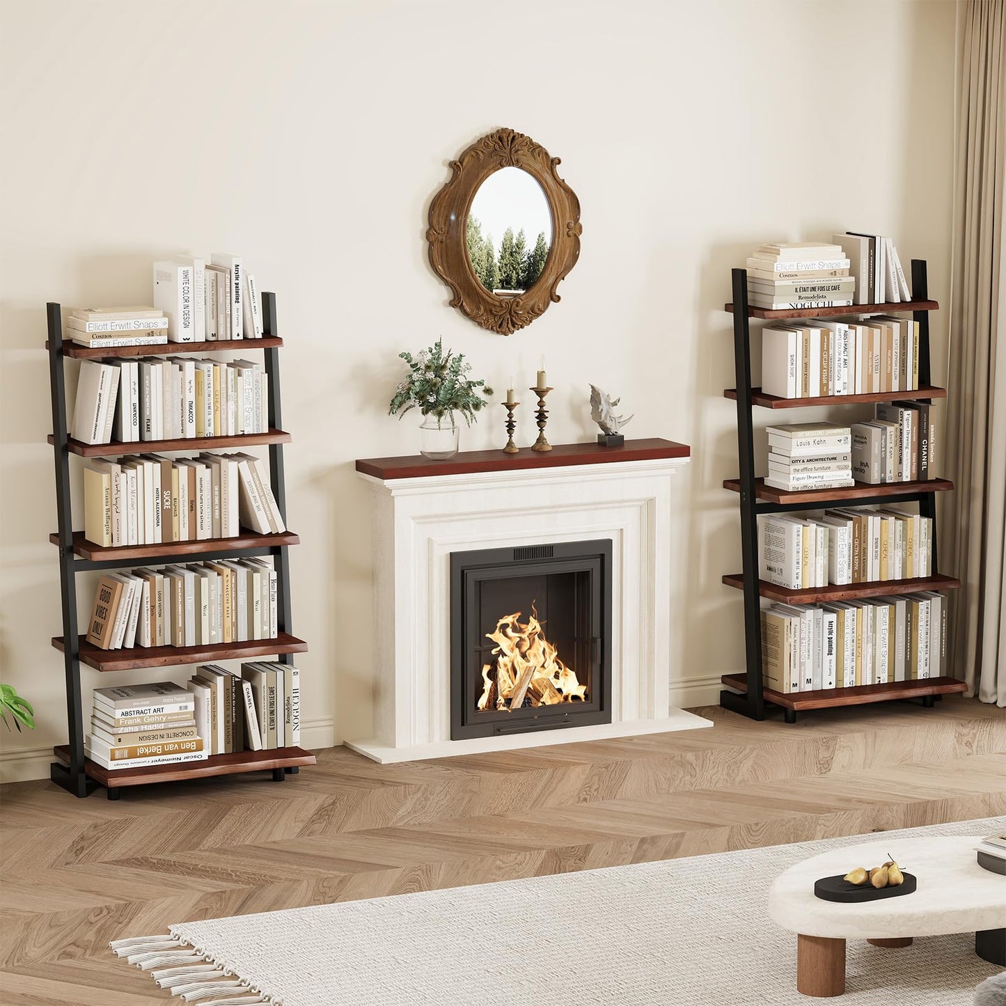 IBF 5-Tier Solid Wood Ladder Bookshelf with Natural Live Edge
