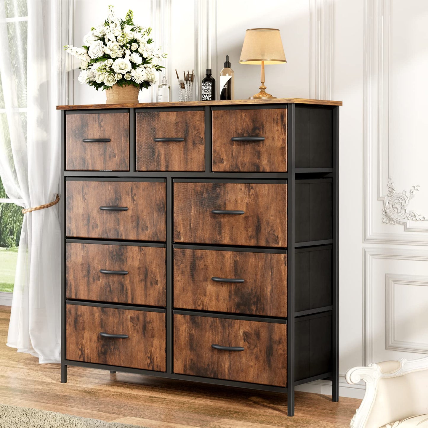 Atilioo Dresser for Bedroom with 9 Drawers, Anti-Tip Fabric Storage Tower