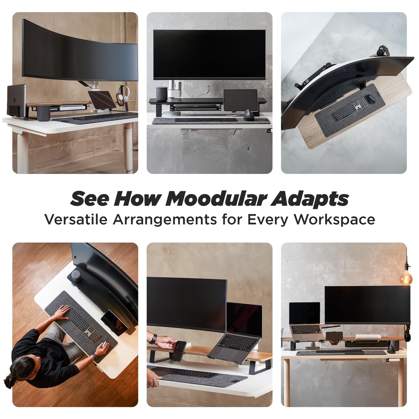 ULTRARM Moodular Wooden Monitor Stand 33.4” (85cm) Desk Organizer with Metal Slide Rails for Drawer, Tray, Laptop, Tablet, Phone & Headphones Customizable Riser for Organized Workspace Oak MS85-O