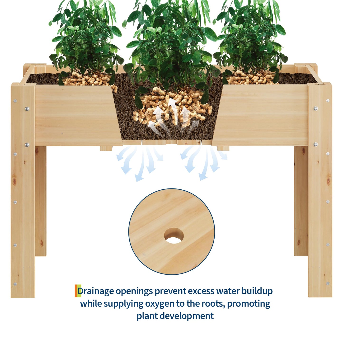 48x24x30IN Wooden Raised Garden Bed with Legs, Elevated Reinforced Large Planter Box for Vegetable Flower Herb Outdoor, Standing Growing Bed for Gardening/Backyard/Patio/Balcony, Liner Included