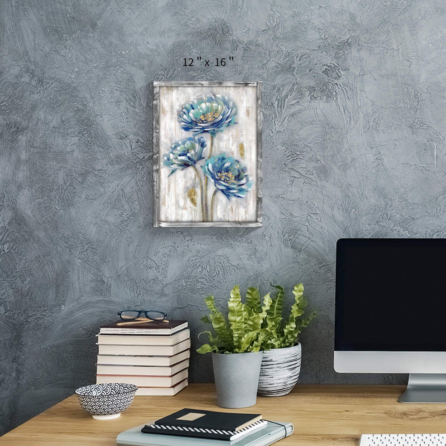 Rustic Wooden Framed Wall Art: Blossom Flower Artwork Print on Natural Wood Picture Painting for Home & Kitchen (12”W x 16”H)
