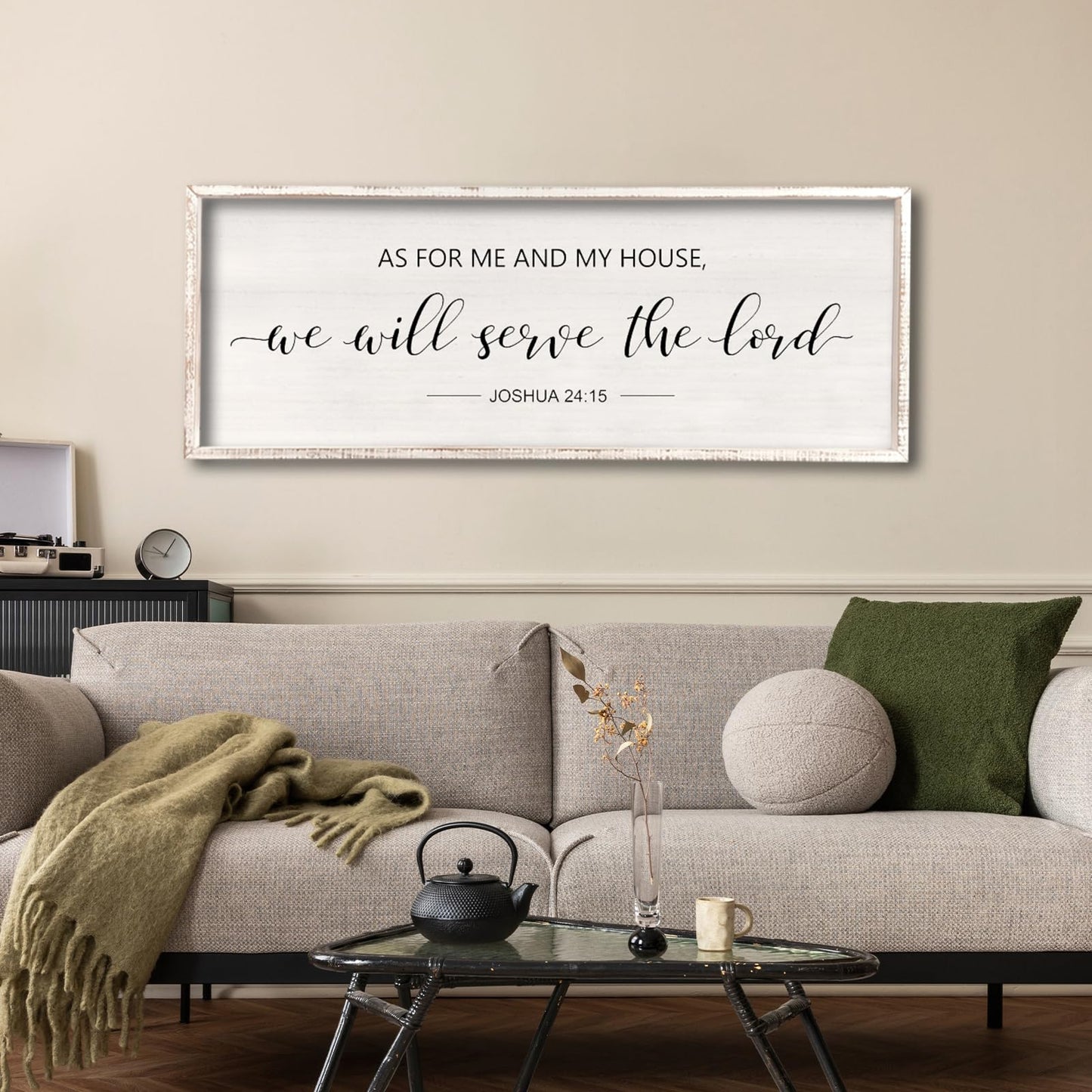 comurdyo As For Me And My House We Will Serve The Lord Wall Decor 32" x 12" Bedroom Above Bed Sign Large Rustic Farmhouse Wood Framed Bible Verse for Religious Scripture Christian Wall Art (White)