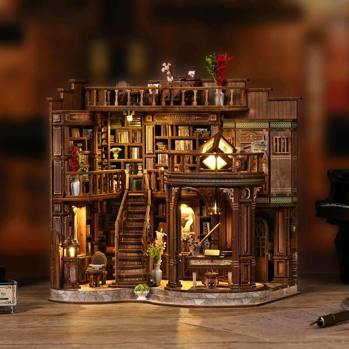 Book Nook Kit, DIY Miniature House with LED for Bookshelf Decor, Dreamy Book Hall 3D Wooden Puzzle Bookend, Relaxing DIY Craft for Adults & Teens (14+), 888PCS, Gift for Friends & Family