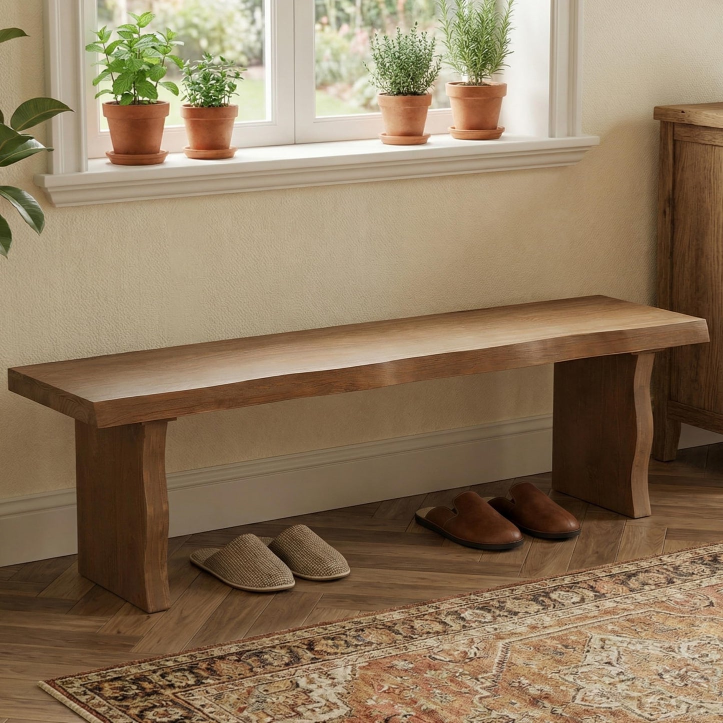 Christopher Knight Home Hartwell 63" Indoor Pine Dining Bench, Solid Wood Bench Seat for Dining Table, Rectangular Dining Seat, Spacious Seating, Long Footstool for Living Room Dining Room, Pine Wood