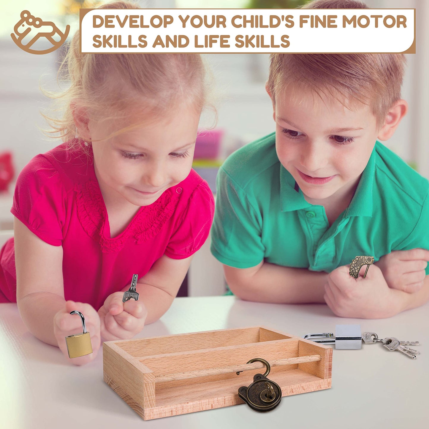 Woodtoe Montessori Lock and Key Toy Set for Kids, Educational Lock Set Keys, Wooden Montessori Materials for 3 4 5 6 Year Old, Preschool Home Classroom STEM Learning Birthday Toy Gift for Toddlers 3-6