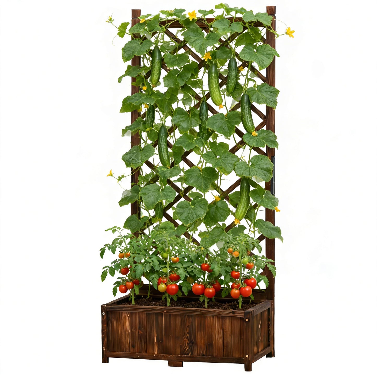 Anraja Raised Garden Bed with Trellis Wooden Flower Standing Planter Box Outdoor Wood Compact Lattice Panels Privacy Screen for Climbing Plant Planting Patio Tomato Vegetable Herb Balcony Porch 67" H