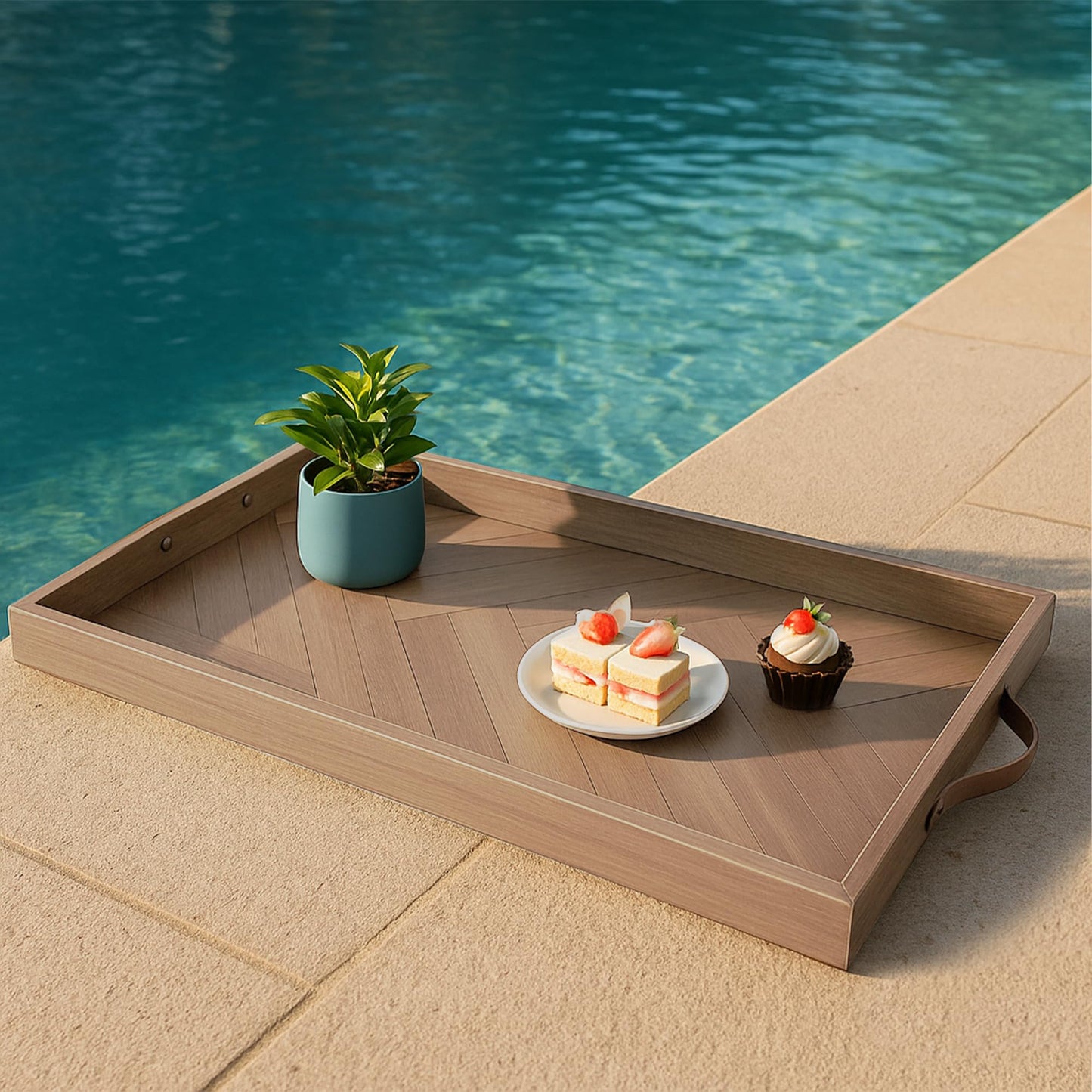 Extra Large Ottoman Tray, 32"x18" Rectangle Wooden Ottoman Trays with Handles, Rustic Decorative Storage Tray for Ottoman