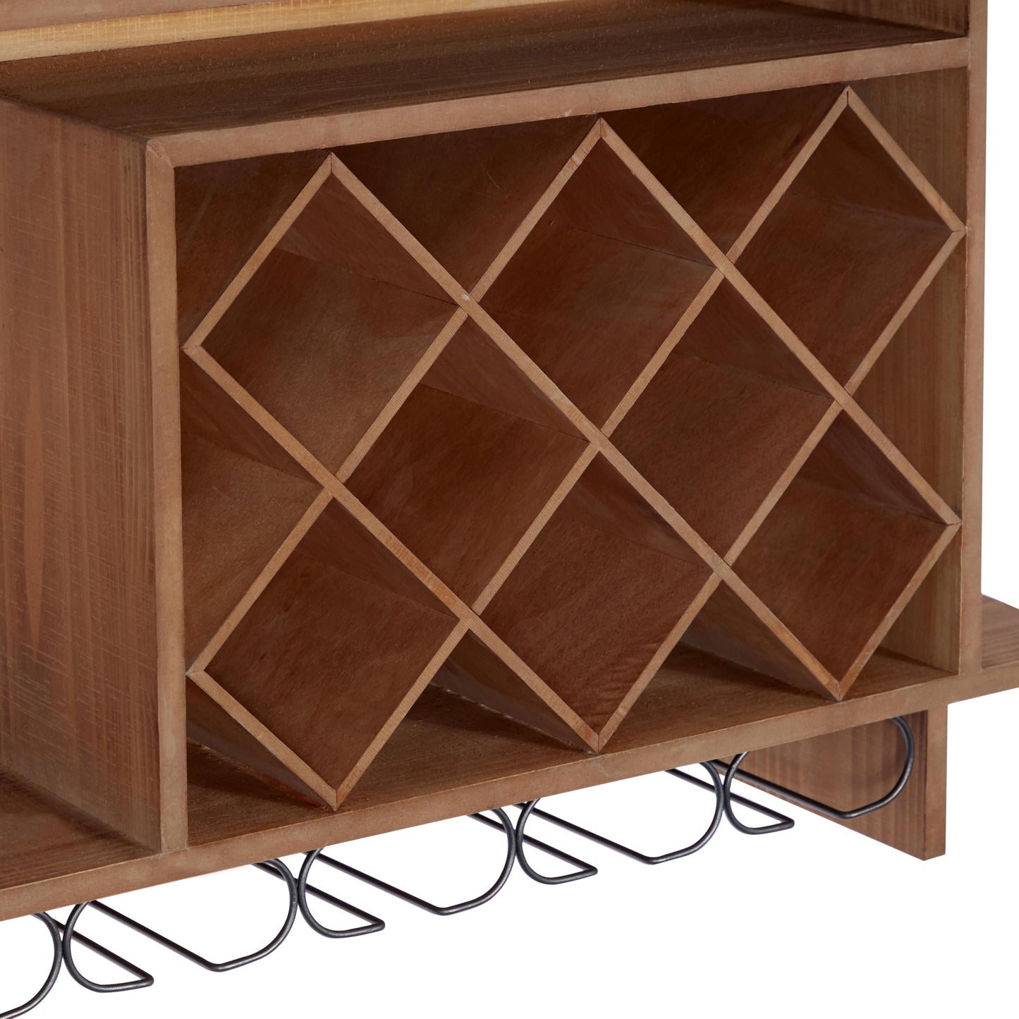Deco 79 Wood Geometric 8 Bottle Slot Wall Wine Rack with 6 Glass Holder Slots, 34" x 8" x 20", Brown