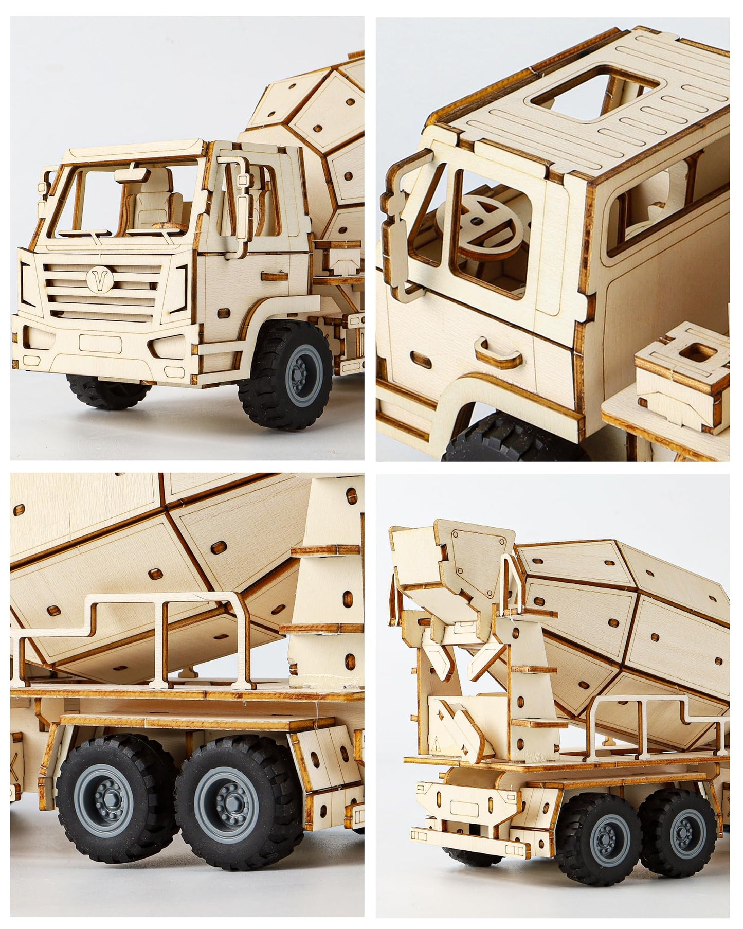 MOCBURIKU 3D Wooden Puzzles Cement Mixer Truck for Adults to Build, 165pcs Wood Craft Model Cars Building Kits with Pull Back 360° Rotatable Mixer Action,Hobby Gifts for Adults Men Teens