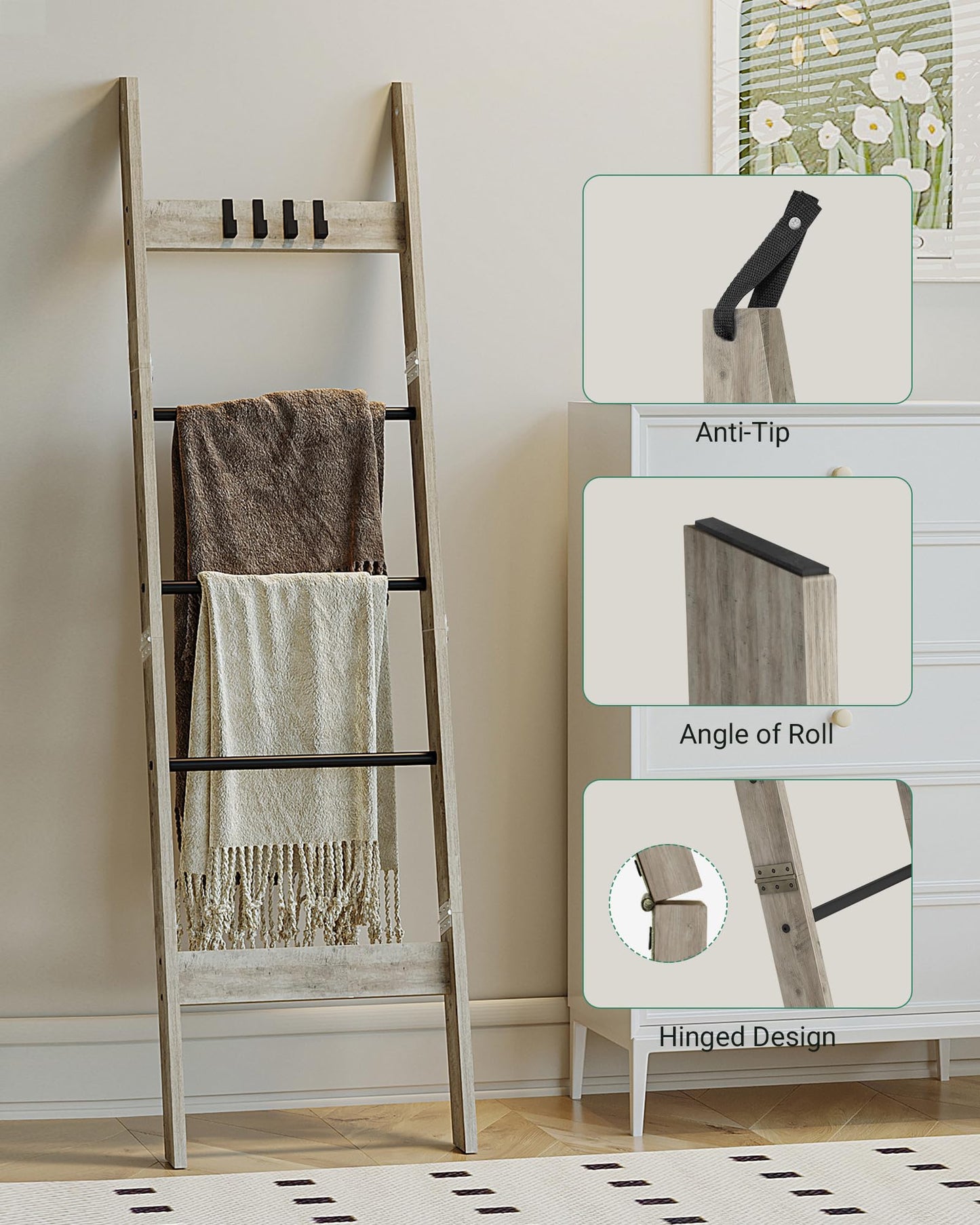 Hzuaneri Blanket Ladder Shelf for Living Room BR02105B BR35805B
