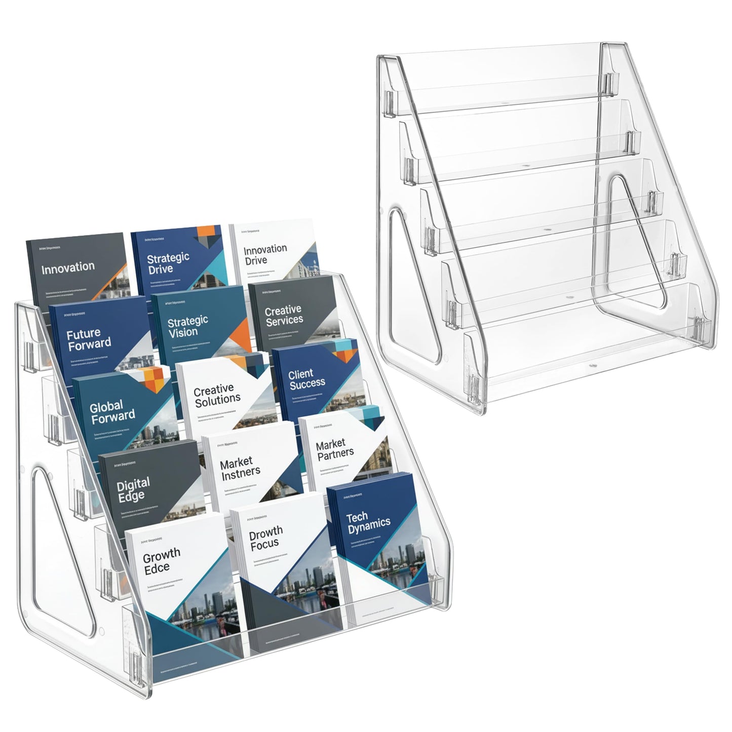 GYSLEOT 2 Pack 5-Tier Acrylic Brochure Holder 12x13 Inch Countertop Pamphlet Display Stand & Literature Organizer, Tiered Desk Rack for Office Home Store Flyers Booklets Table Signs