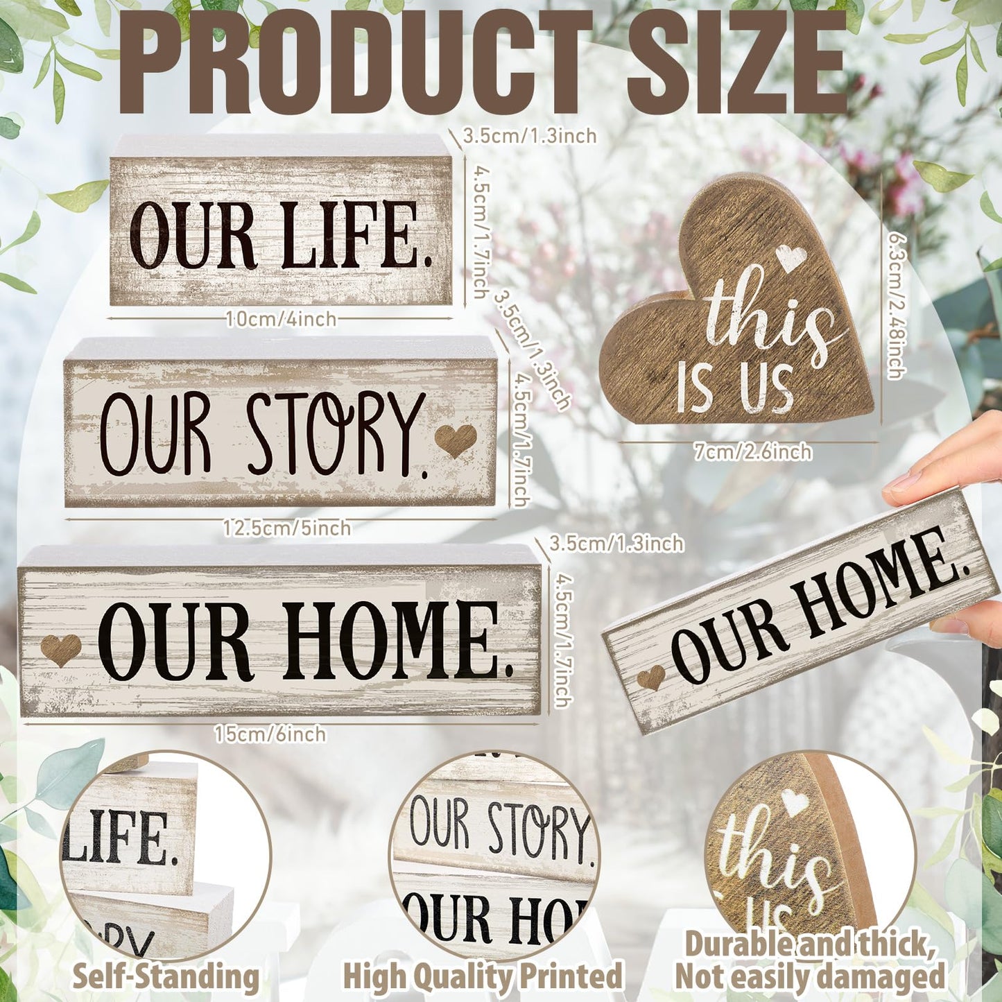 Conelist 4 Pcs Farmhouse Table Decoration Home Sweet Farmhouse Tiered Tray Decor This is Us Centerpiece Rustic Heart Boat Pink Bow Bless Block Sign Gift for Kitchen Table Kitchen Shelf (Heart)