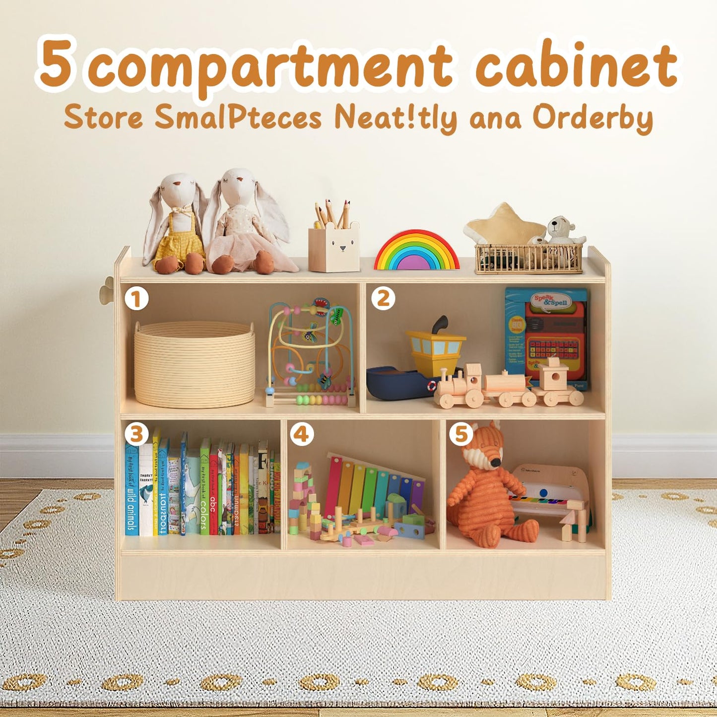 LININYHAO Wooden Montessori Shelf,2-Shelf Toy Organizers and Storage, Kids Classroom Organizer, Playroom, Daycare and Preschool (Medium)