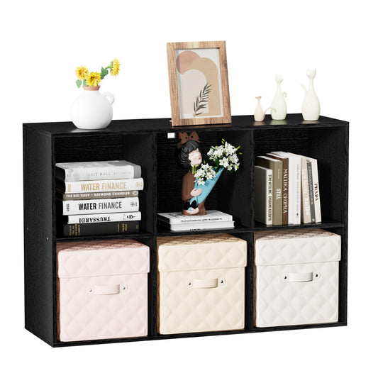 VAFHYLLIS 6 Cube Bookshelf with Closed Back Panel, 13.5-inch Wooden Cubby Shelves Heavy Duty - Bookcase for Living Room, Home, Office (Black)