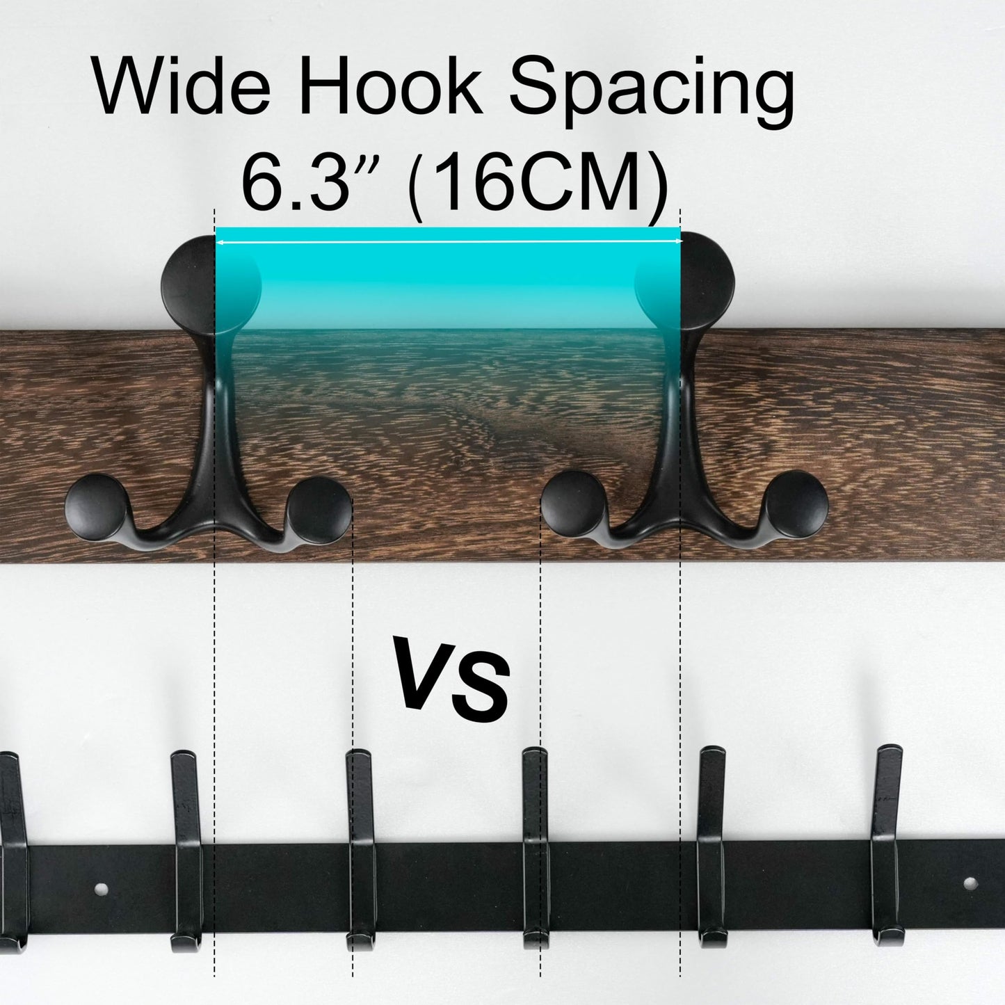 WEBI Coat Rack Wall Mount,24" Solid Wood Coat Hooks Wall Mounted Coat Hanger,16" Hole to Hole,Heavy Duty Hook Rack Rail,4 Triple Hooks for Hanging Coats,Jacket,Clothes,Hat,Backpack,Weathered Brown