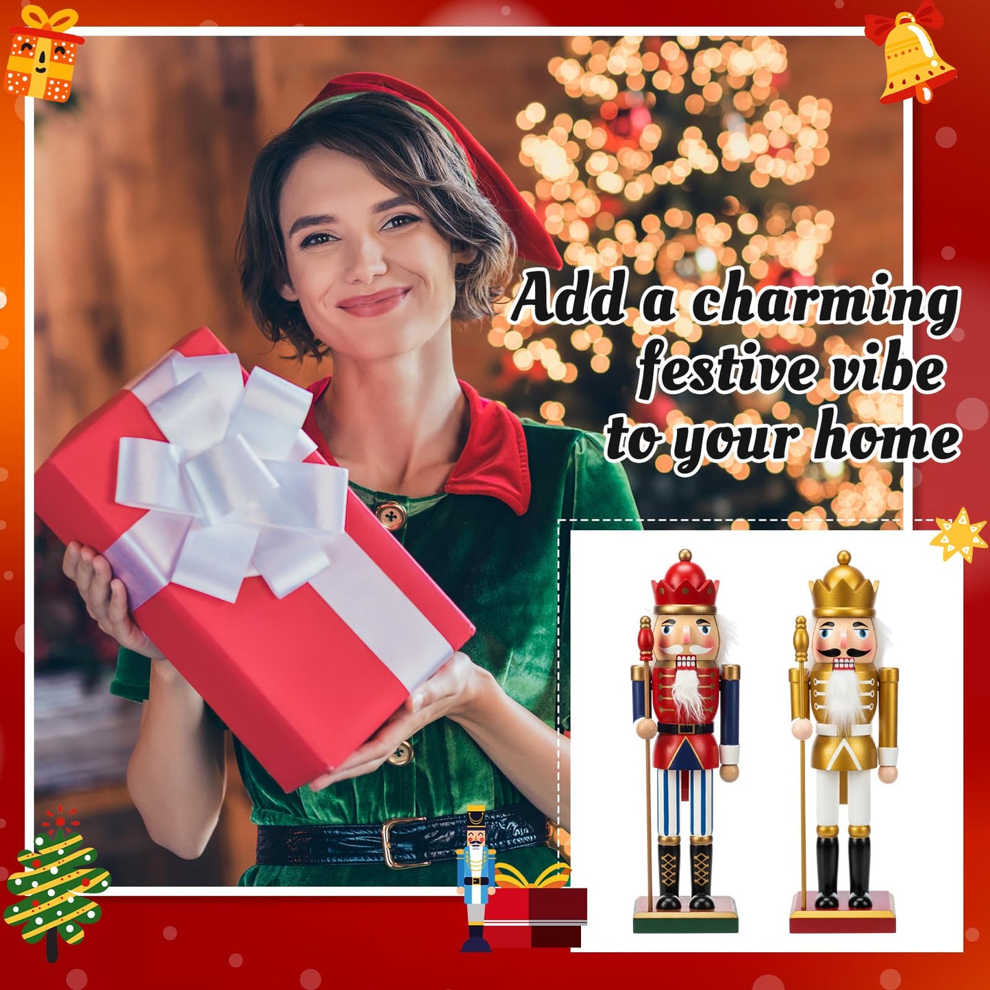 Hiboom 2 Set Christmas Unfinished Nutcrackers Wooden 9.84" Unpainted Nutcracker Figurines Ornament with Pigment, Paintbrush and White Beard, King Shape Figurines Blank for DIY Craft Xmas Decoration