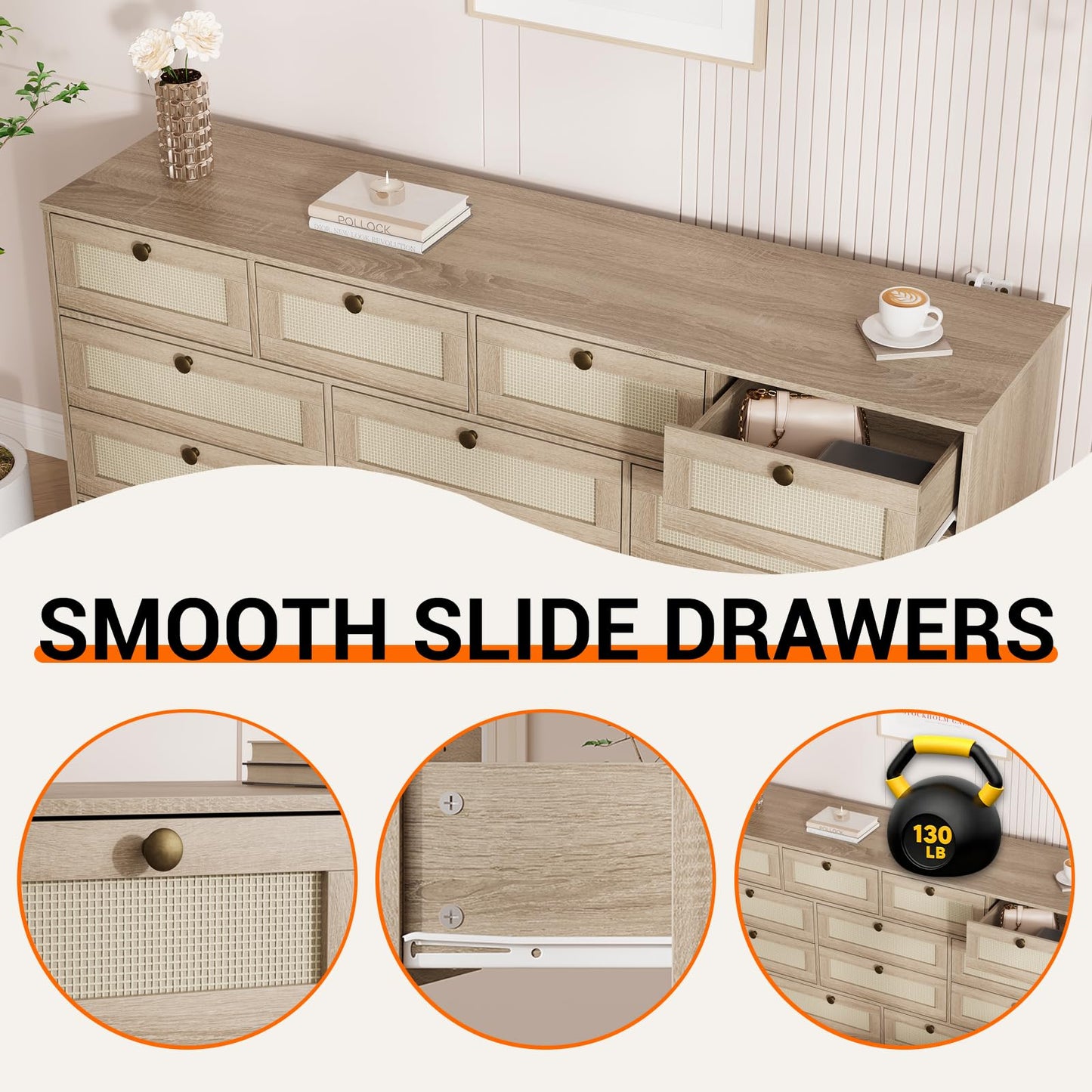 Patikuin 12 Drawer Wood Dressers for Bedroom, Wooden Dressers for Adult Bedroom, Modern TV Stand Dresser for 65 inch TV, 61" Wide Chest of Drawers for Living Room, Closet, Hallway